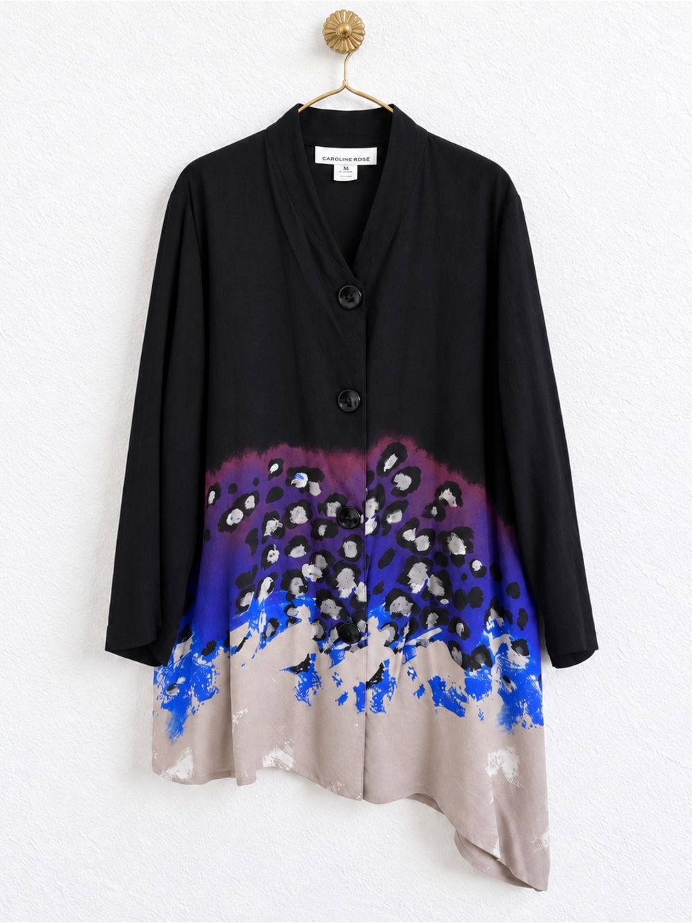 CAROLINE ROSE ASYMMETRICAL COLORFUL BKACK PURPLE BLUE BUSINESS CASUAL TOP SZ XL